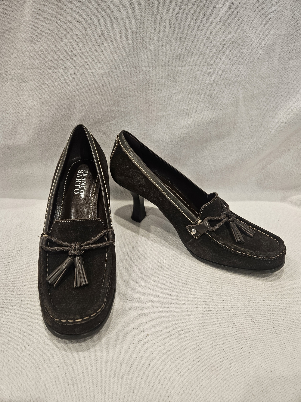 Franco Sarto Women's 7M Brown Suede Leather 3" Heels with Tassles Brazil